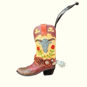 Gottschalks Western Cowboy Boot Figurine Ornament - The Spur Spins! Handpainted